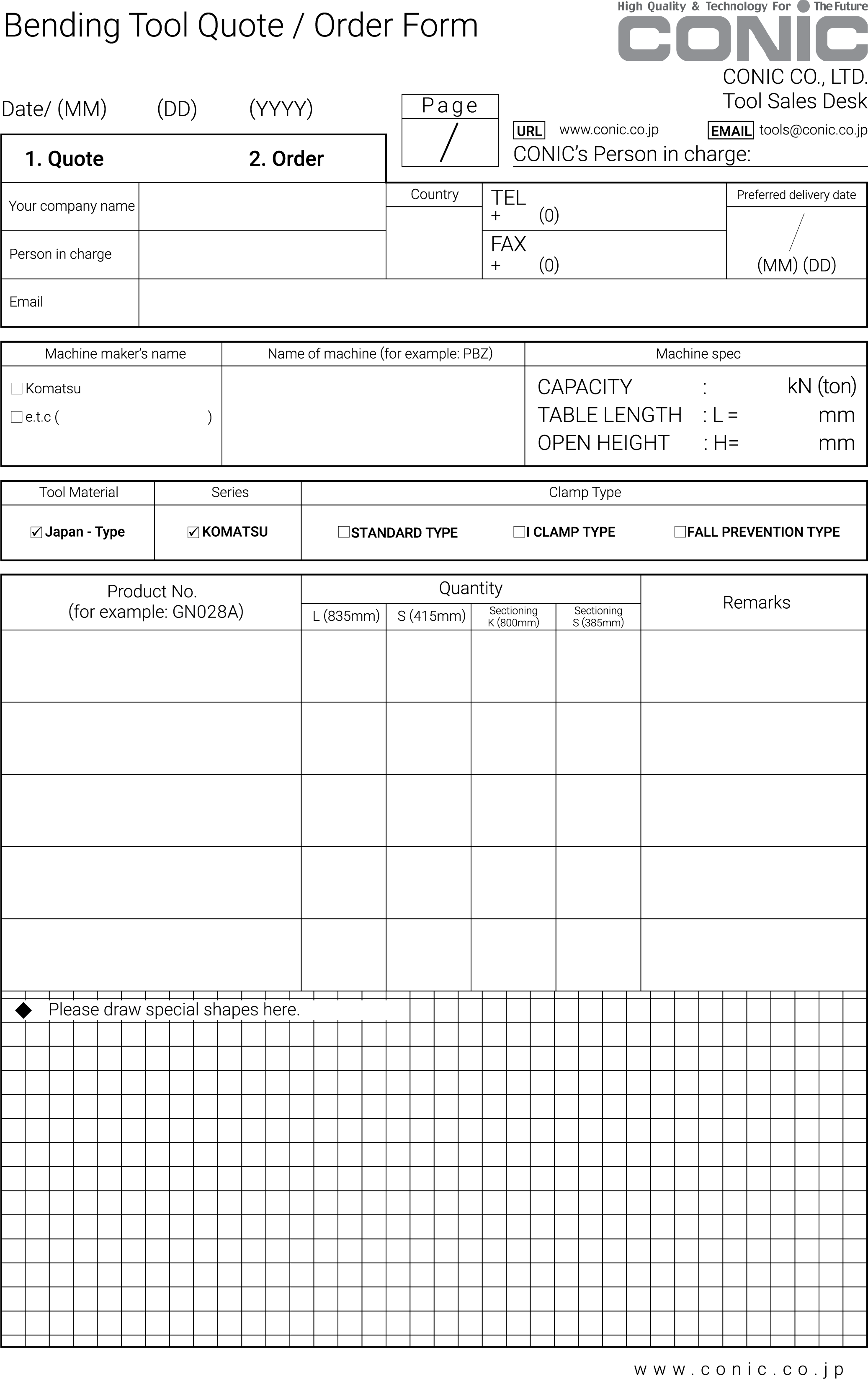 KOMATSU TYPE [JAPAN Series] STANDARD Tooling
