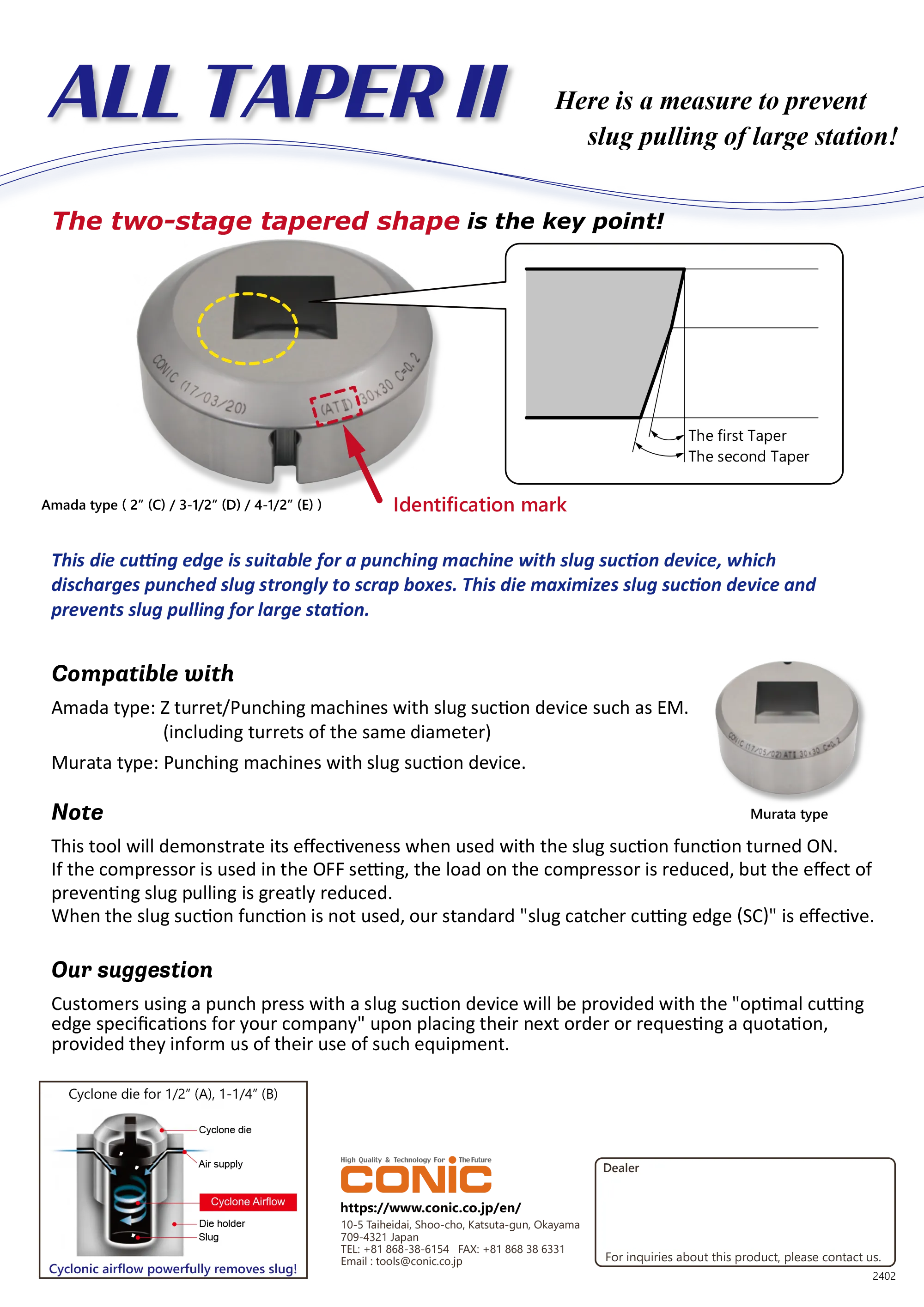 Remove slugs for large diameter All TaperⅡ Die
