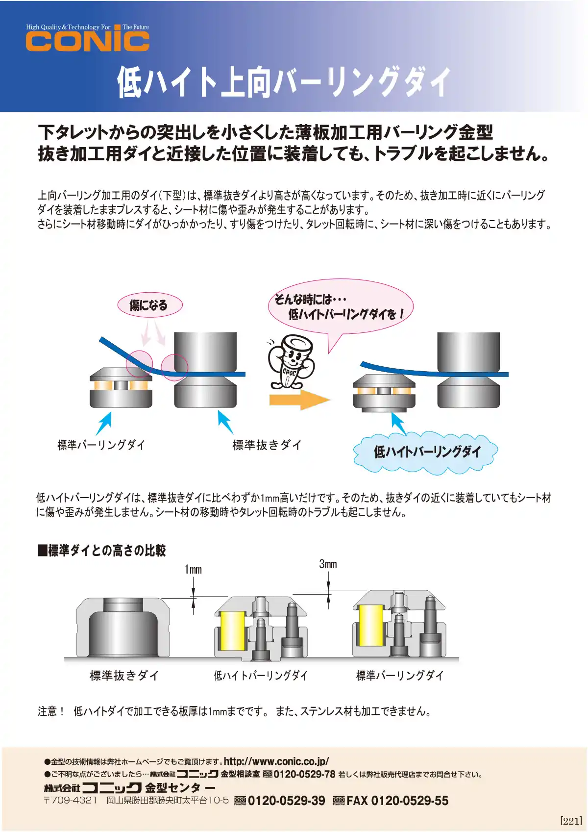 低ハイト上向きバーリングダイ