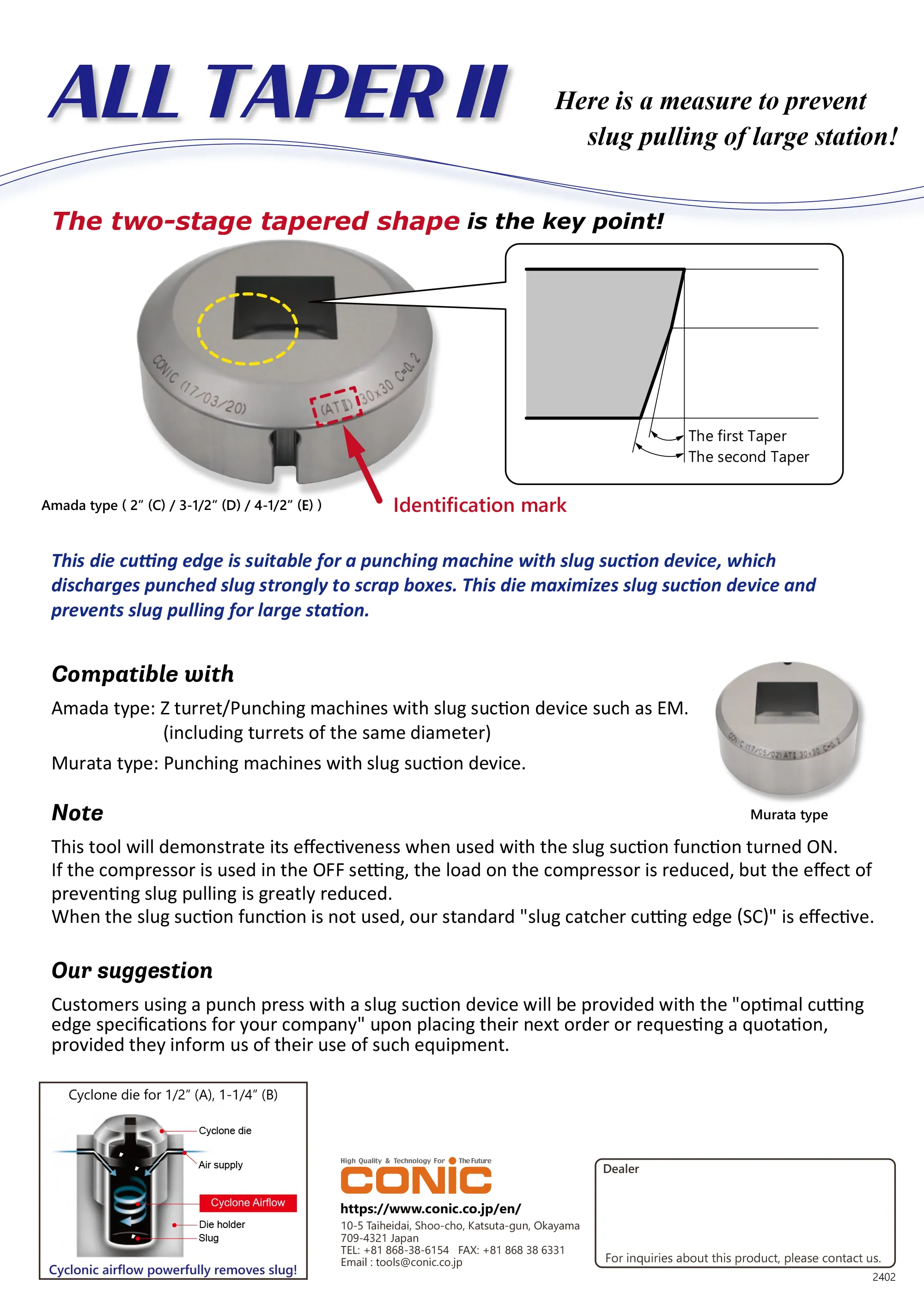 Remove slugs for large diameter All TaperⅡ Die